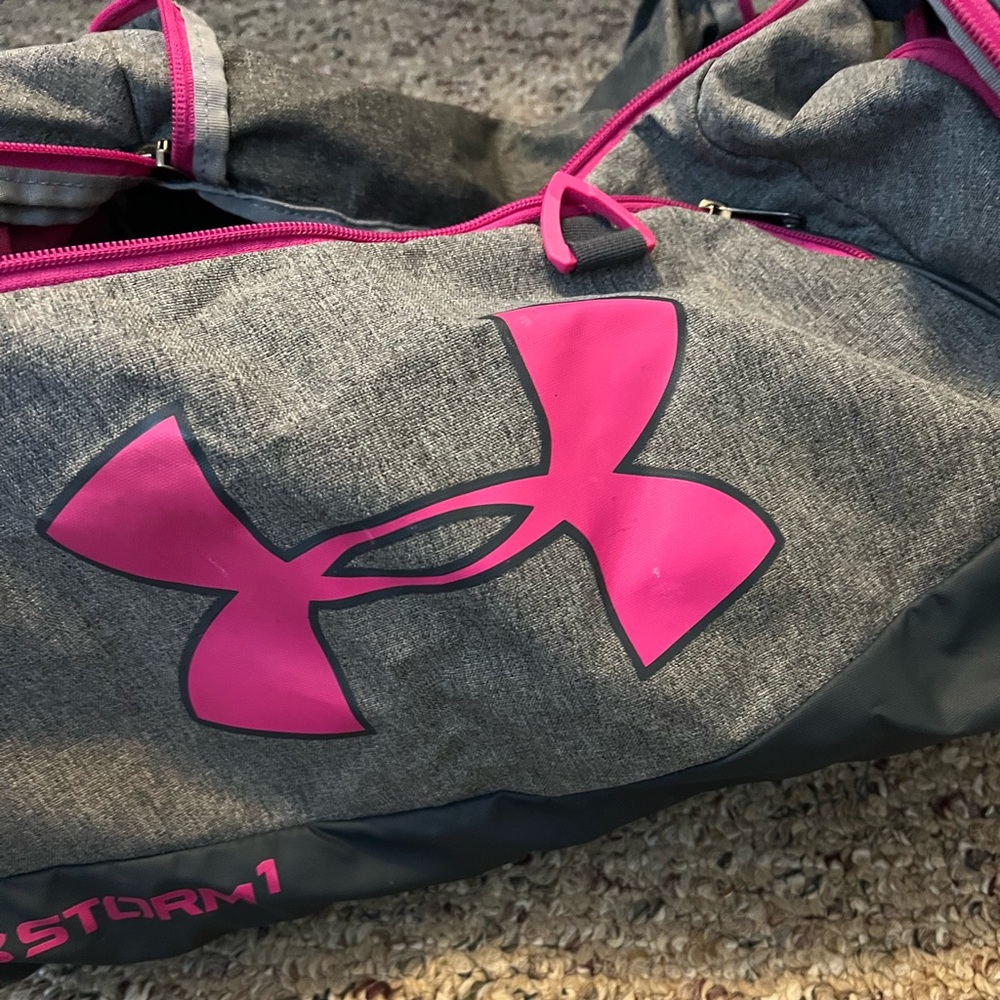 Under Armour Pink and Gray Storm Gym Bag